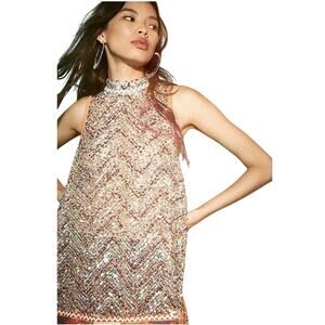 Free People Stellar Tunic WMN SP Cream/Orange Sequin Sleeveless Keyhole Neck Top